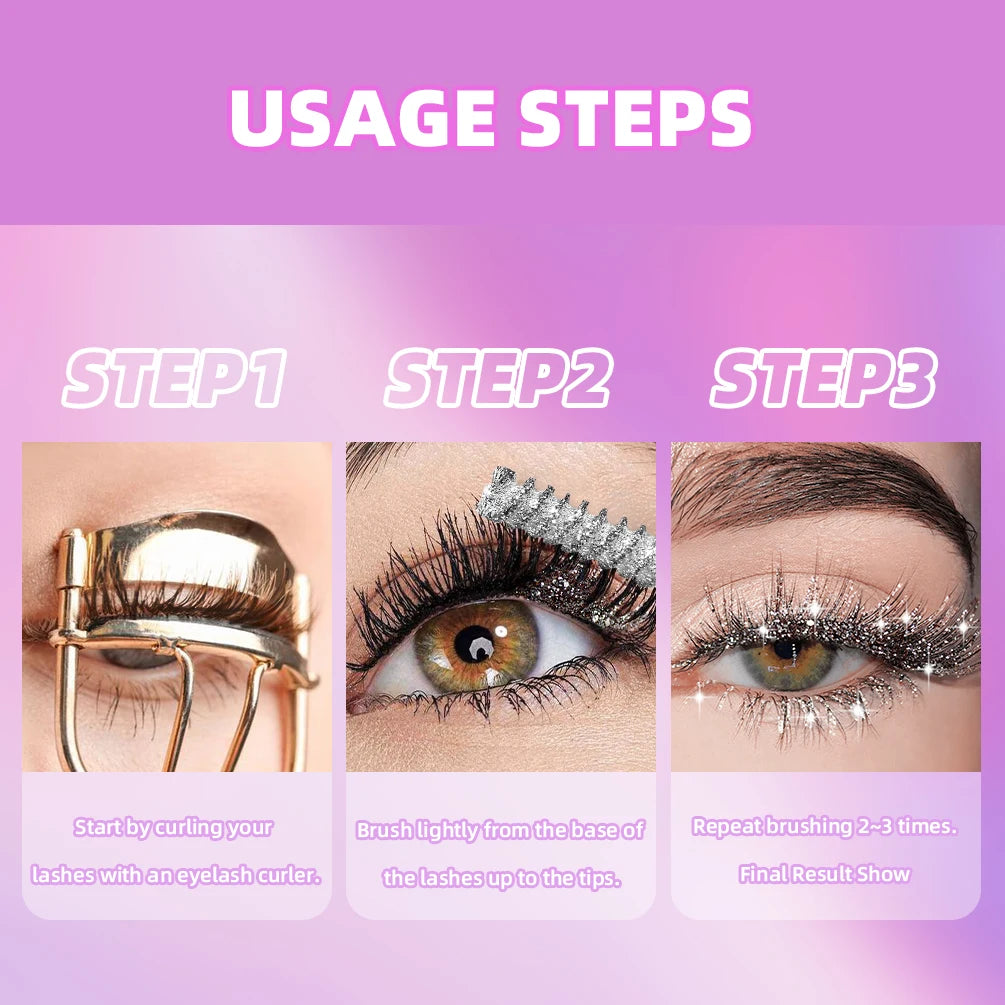 ماسكارا QIBEST Diamond Glitter Mascara تدوم طويلاً وسريعة الجفاف لتمويج الرموش، ماسكارا تجميل لامعة لمستحضرات التجميل للنساء