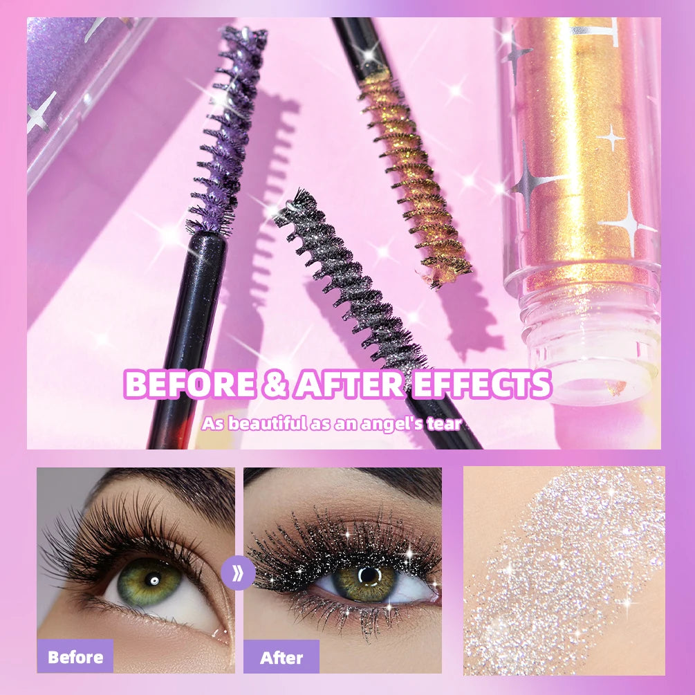 ماسكارا QIBEST Diamond Glitter Mascara تدوم طويلاً وسريعة الجفاف لتمويج الرموش، ماسكارا تجميل لامعة لمستحضرات التجميل للنساء